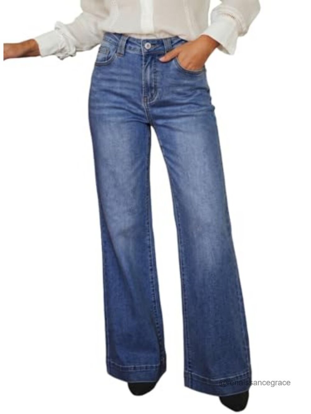 Women's Wide Leg Flare High Waisted Stretch Denim Jeans